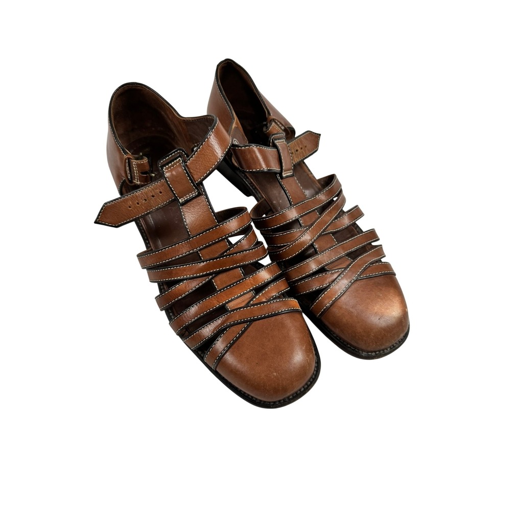 Vintage Cole Haan Brown Leather Multi Strap Gladiator Block Heel Sandals 8.5B